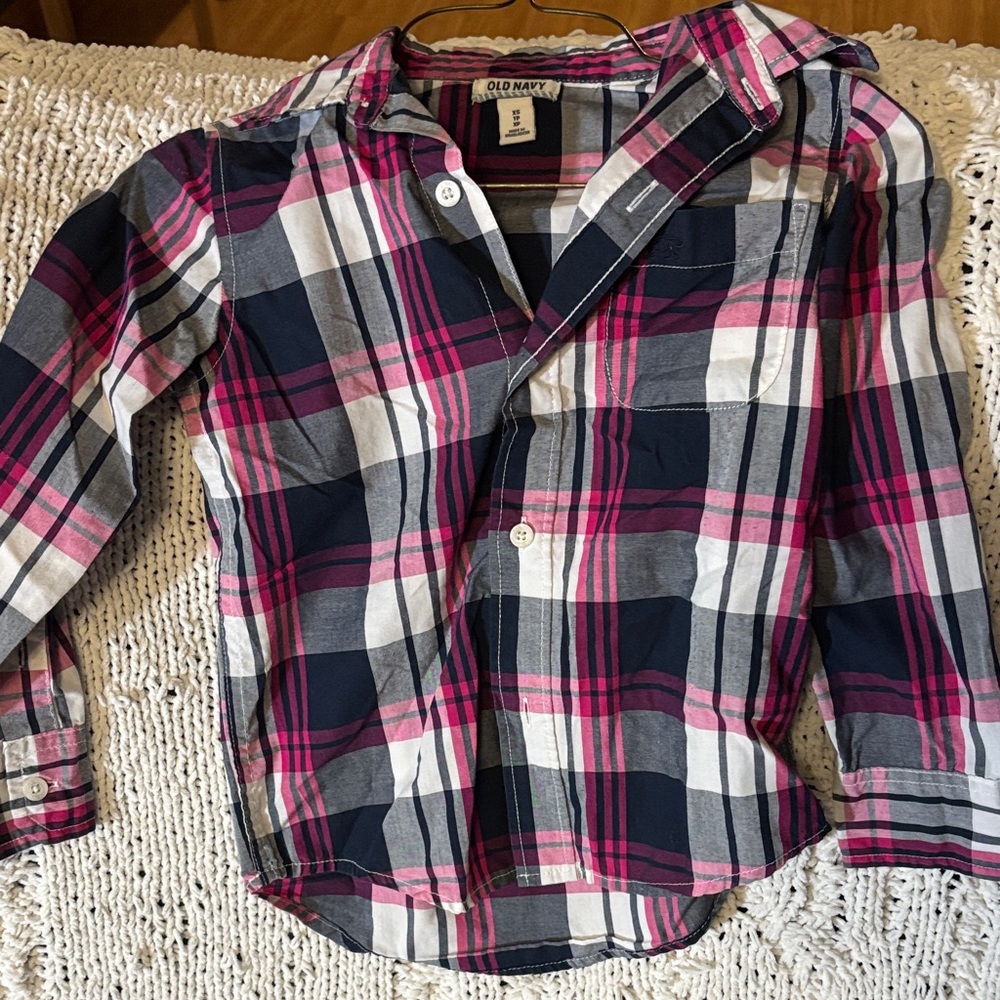 Old Navy Kids Checkered Shirt - Pink and Navy